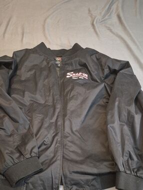 Snap On Black Bomber Jacket with Embroidered Logo